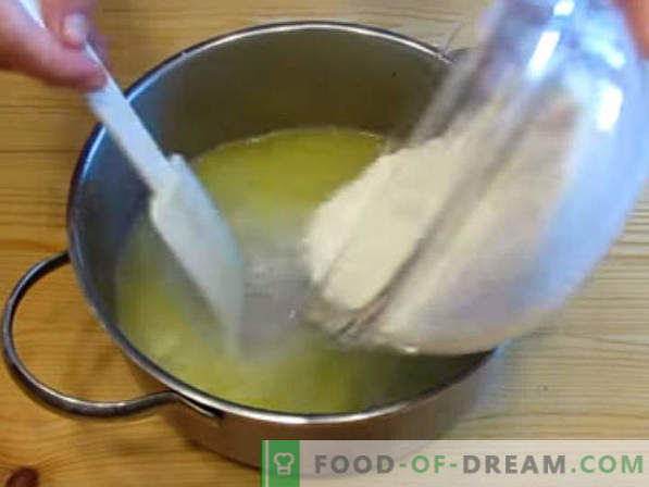 Apipjaustyta tešla eklairams, pieno, margarino, augalinio aliejaus receptai
