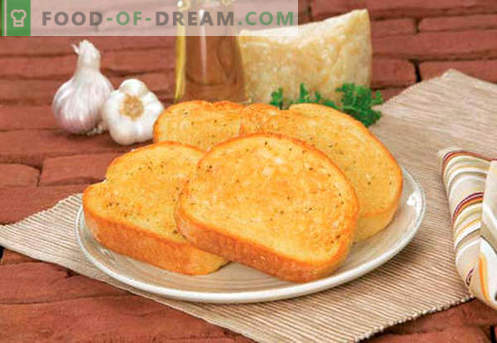 Krutonai su česnakais - geriausi receptai. Kaip tinkamai ir skaniai virti skrudinta duona su česnakais.