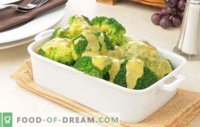 Brokoliai grietinėlės padaže su muskato riešutais, sūriu, grybais. Receptai virti ir kepti brokoliai grietinėlės padaže