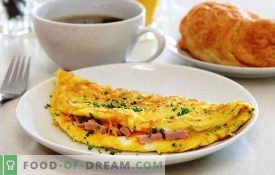 Omletas su dešra į keptuvę - paprastas pusryčiai. Omleto receptai keptuvėje su dešra ir sūriu, pomidorais, šonine, daržovėmis