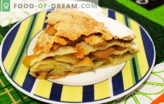 Obuolių pyragas su lapinėmis tešlais yra švelnus kepimo klasika. Geriausi receptai lapinių tešlos obuolių pyragams
