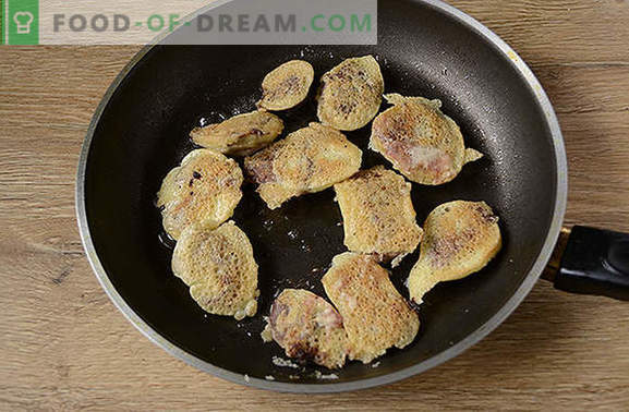Foie de poulet en pâte à frire: une recette d’auteur nouvelle et insolite. Comment faire cuire un délicieux foie de poulet dans une pâte: une recette photo pas à pas