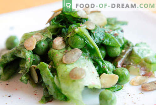 Salotos su žaliais žirneliais - įrodyta receptai. Kaip paruošti salotas su žirneliais.