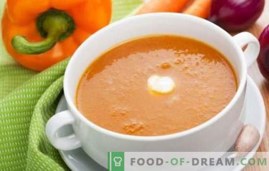 Zupa jarzynowa - delikatny pierwszy kurs. Gotowanie pysznych zup warzywnych: pomidor, cukinia, dynia, brokuły, szpinak, pieprz