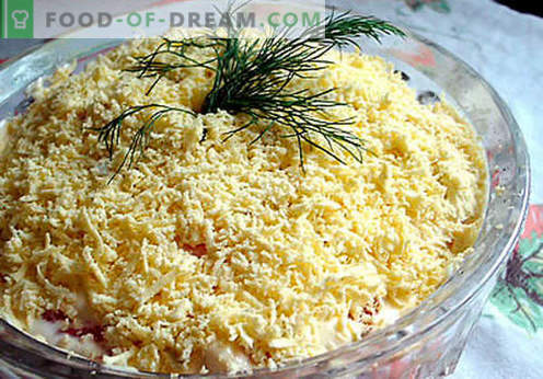 Salotos su lydytu sūriu - geriausių receptų pasirinkimas. Kaip tinkamai ir skaniai virti salotos su lydytu sūriu.