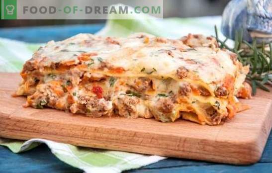 Lasagna su Bechamel padažu - itališka keptuvė! Lasagnos receptai su bekamelio padažu ir smulkinta mėsa, grybais, pomidorais, kumpiu