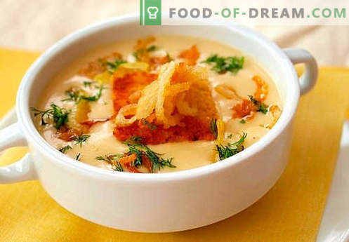 Sūrio grietinėlės sriuba - geriausi receptai. Kaip tinkamai ir skaniai virti sūrio sriuba.