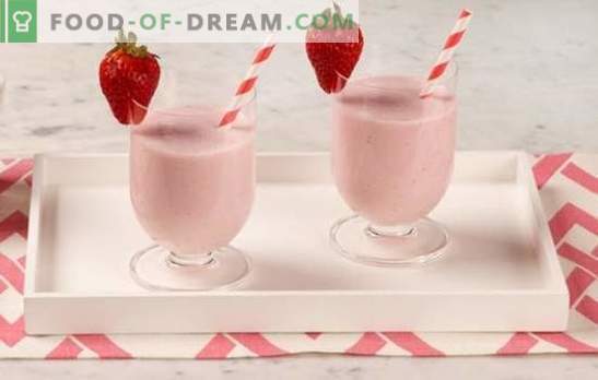 Strawberry Smoothies - tai skanus gėrimas! Kaip padaryti, kad braškių kokteiliai su grietinėlės, mėtų, bananų, medaus, ledų?
