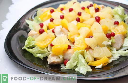 Ananasų salotos yra geriausi receptai. Kaip tinkamai ir skaniai paruošti salotas su ananasais.