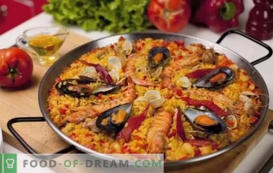 Paella su jūros gėrybėmis - plov Ispanijos stiliaus. Kulinarija paella su jūros gėrybėmis ir pupelėmis, kukurūzais, žirneliais, žuvimis