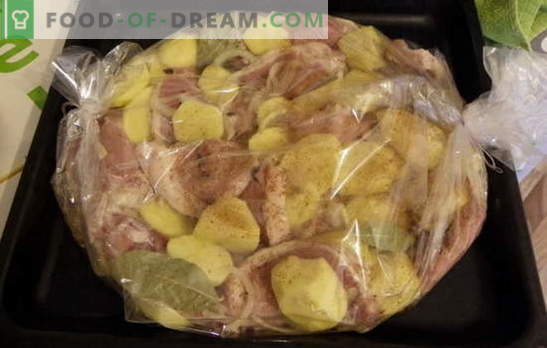 Kepkite bulves su mėsa savo rankovėmis: tingus receptus? Sultingas, ruddy, aštrus ir „girtas“ - bulvės su mėsa rankovėje