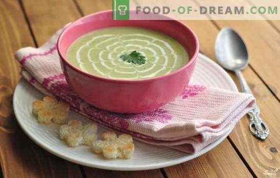 Cukinijų tyrės sriuba - neįprastas, bet skanus! Cukrinių sriubos sriubos, su pomidorais, sūriu, medumi, mėtų, vištiena, daržovėmis ir grybais receptai