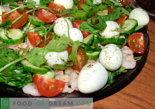 Quail Egg Salad - geriausių receptų pasirinkimas. Kaip tinkamai ir skaniai virti salotos su putpelių kiaušiniais.