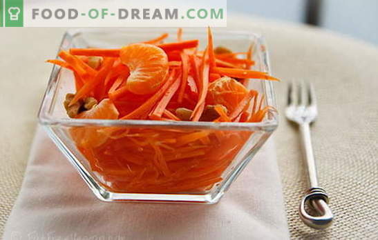 Morkų salotos - paprasti saulėtų užkandžių receptai! Paprastos morkų salotos su mėsa, obuoliais, riešutais, daržovėmis