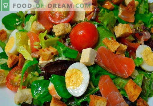 Salotos su lašiša ir pomidorais - tinkami receptai. Greitai ir skaniai virkite salotas su lašiša ir pomidorais.