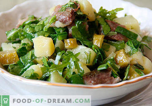 Salotos su marinuotais agurkais - geriausių receptų pasirinkimas. Kaip tinkamai ir skaniai paruošti salotos su marinuotais agurkais.