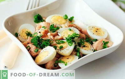 Menkių kepenų salotos su kiaušiniu yra greitas, skanus ir sveikas užkandis. Top 10 geriausių menkių kepenų salotų receptų su kiaušiniu