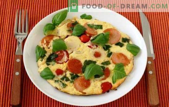 Paprasta omeletė su pomidorais ir dešra - tradicija! Orkaitėje arba keptuvėje su pomidorais ir dešra