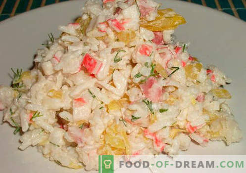 Krabų salotos su ryžiais įrodytais receptais. Kaip virti krabų salotas su ryžiais.