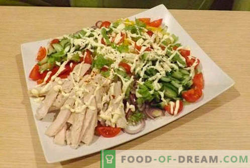 Vištienos filė salotos - penki geriausi receptai. Kaip tinkamai ir skaniai paruošti salotas su vištienos filė.