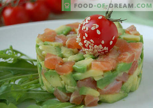 Solata z avokadom in lososom - pravi recepti. Hitro in okusno kuhajte solato z avokadom in lososom.